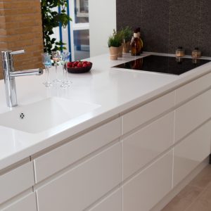 Modern design white kitchen made from polished wood