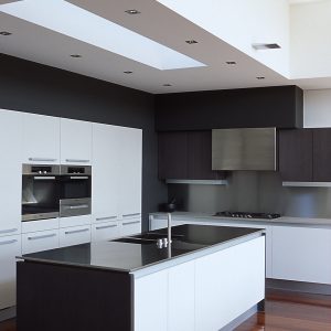 Modern domestic kitchen in suburban home.