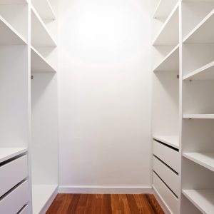 Inside the white modern wardrobe